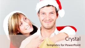  Presentation with young happy couple - Presentation with gift certificat - young happy lovely surprising couple background and a lemonade colored foreground