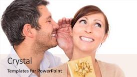  Presentation with rabies is present - Cool new PPT theme with gift couple holding present whispering backdrop and a coral colored foreground