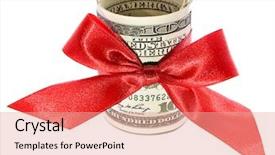  Presentation with red bow - PPT layouts featuring cash advance - gift dollars roll background and a lemonade colored foreground