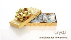  Presentation with text box - Colorful PPT theme enhanced with gift-of-money-a-gold backdrop and a cream colored foreground