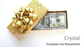  Presentation with text box - Beautiful slide deck featuring gift-of-money-a-gold backdrop and a white colored foreground