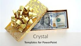  Presentation with text box - Cool new PPT layouts with gift-of-money-a-gold backdrop and a soft green colored foreground