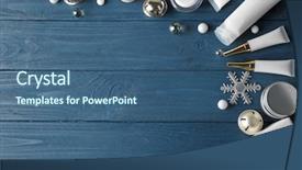  Presentation with beauty products - Beautiful PPT theme featuring gift on blue wooden background backdrop and a ocean colored foreground