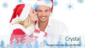  Presentation with catholic couple silhouette of young - Colorful slides enhanced with gift snow - festive young couple exchanging presents backdrop and a sky blue colored foreground
