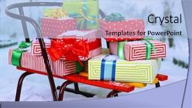  Presentation with christmas borders winter - PPT theme enhanced with gift snow - sledge with christmas presents background and a  colored foreground