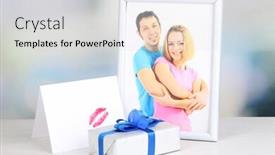  Presentation with gift - Presentation theme with gift with card for loved one on table on room background background and a light gray colored foreground