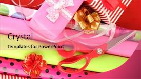  Presentation with christmas gift wrap - Presentation having gift wrap - rolls of christmas wrapping paper background and a coral colored foreground