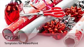  Presentation with christmas gift wrap - PPT theme enhanced with gift wrap - rolls of christmas wrapping paper background and a coral colored foreground