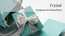  Presentation with gift ribbon - PPT layouts enhanced with gift wrap - small turquoise box tied background and a white colored foreground