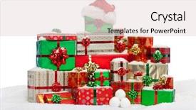  Presentation with white snow - Slide deck having gift wrapped christmas present background and a sky blue colored foreground