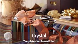  Presentation with gift ribbon - PPT theme featuring gift wrapping still life background and a tawny brown colored foreground