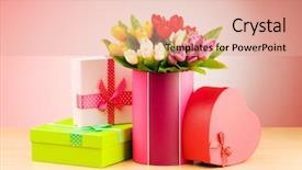  Presentation with brown tulips butterflies - Slides consisting of giftbox and tulips against gradient background and a  colored foreground