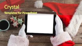  Presentation with santa claus and reindeers - Beautiful PPT theme featuring computer cookies - hand of santa claus using backdrop and a tawny brown colored foreground