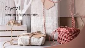  Presentation with closeup of a paper boat - Presentation enhanced with gifts and wrapping tools ans background and a  colored foreground