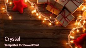  Presentation with brown and gold - Presentation theme enhanced with gifts boxes on brown background background and a wine colored foreground