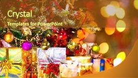  Presentation with christmas tree - Colorful PPT layouts enhanced with gifts christmas and new year backdrop and a tawny brown colored foreground