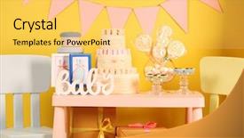  Presentation with baby shower gifts - Cool new PPT theme with gifts for baby shower backdrop and a yellow colored foreground