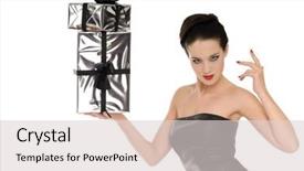  Presentation with black girl sexy fashionable mulatto - Colorful PPT layouts enhanced with gifts isolated on white background backdrop and a light gray colored foreground