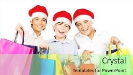  Presentation with happy kids - Amazing PPT theme having gifts kids carrying colorful shopping backdrop and a  colored foreground