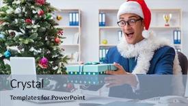  Presentation with holiday - PPT theme consisting of gifts santa - businessman celebrating christmas holiday background and a light blue colored foreground