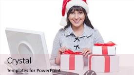  Presentation with steel making shop - PPT theme with gifts studio shot over white background and a coral colored foreground