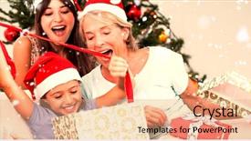  Presentation with elderly person - Slide set with gifts together against snow falling background and a coral colored foreground