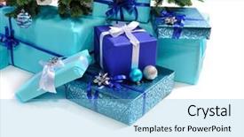  Presentation with christmas silver blue turquoise baubles - Audience pleasing PPT layouts consisting of giftwrap - blue gift boxes under christmas backdrop and a light blue colored foreground