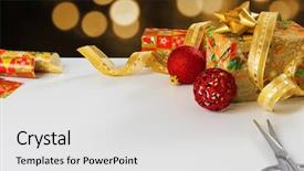  Presentation with gifts - PPT theme featuring giftwrap - concept of wrapping presents background and a light gray colored foreground