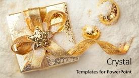  Presentation with gold - PPT theme with giftwrap - gold christmas gift box background and a  colored foreground