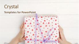  Presentation with purple heart - Beautiful slide deck featuring giftwrap - little kid's hands holding gift backdrop and a sky blue colored foreground