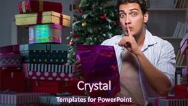  Presentation with gifts - Presentation theme featuring giftwrap - man with many christmas gifts background and a  colored foreground