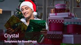  Presentation with gifs christmas - Slide deck consisting of giftwrap - man with many christmas gifts background and a  colored foreground
