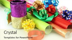  Presentation with white christmas - PPT theme enhanced with giftwrap - rolls of christmas wrapping paper background and a  colored foreground