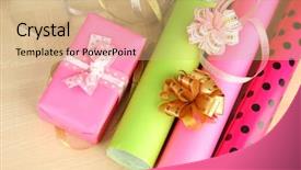  Presentation with old paper rolls - PPT theme consisting of giftwrap - rolls of christmas wrapping paper background and a  colored foreground