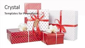  Presentation with white christmas - Audience pleasing PPT theme consisting of giftwrap - stack of christmas gifts isolated backdrop and a sky blue colored foreground