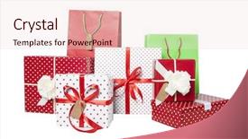  Presentation with baby jesus christmas rustic isolated - Slide deck having giftwrap - stack of christmas gifts background and a lemonade colored foreground