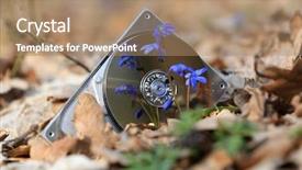  Presentation with hard disk - Beautiful theme featuring abstract broken computer hard disk backdrop and a coral colored foreground