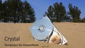  Presentation with computer vision abstract digital eye - Slide deck featuring abstract broken computer hard drive background and a coral colored foreground