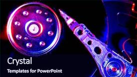  Presentation with editable of computer memory - Presentation enhanced with harddisk - detail of a disassembled computer background and a navy blue colored foreground