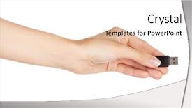  Presentation with flash - Slide deck having flash drive in hand isolated background and a white colored foreground