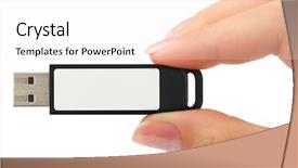  Presentation with flash - PPT theme with flash drive in hand isolated background and a sky blue colored foreground