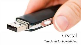  Presentation with backup - Theme featuring computer backup - flash drive in hand isolated background and a white colored foreground