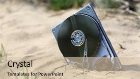  Presentation with computer storage - Beautiful slide deck featuring lost computer data storage hard backdrop and a soft green colored foreground