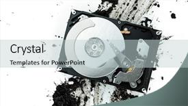  Presentation with hard disk drive - PPT theme with broken record - open computer hard disk drive background and a lemonade colored foreground