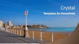  Presentation with beach - Colorful slide deck enhanced with gijon-playa-san-lorenzo-beach backdrop and a teal colored foreground