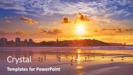 Presentation with sunset beach - Colorful slide set enhanced with gijon-skyline-sunset-in-san backdrop and a red colored foreground