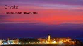  Presentation with sunset beach - Beautiful theme featuring gijon-skyline-sunset-in-san backdrop and a coral colored foreground