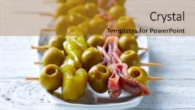  Presentation with tapas - Audience pleasing presentation theme consisting of gilda pinchos with olives and anchovies tapas from spain backdrop and a gold colored foreground