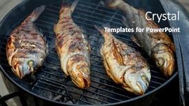 Presentation with grill - Audience pleasing slide set consisting of gilt-head-bream-fish-fried backdrop and a tawny brown colored foreground