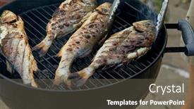  Presentation with grill - Presentation with gilt-head-bream-fish-fried background and a gray colored foreground